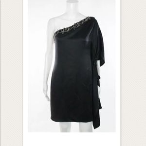 WOMENS BADGLEY MISCHKA BLACK BEADED SATIN DRESS